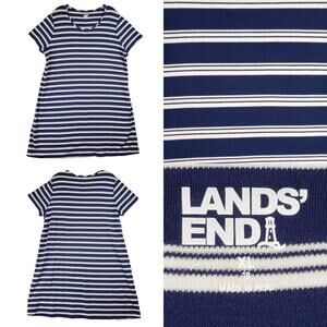 Lands End Dress Women's Size XL Blue White Striped Cotton Nautical Coverup